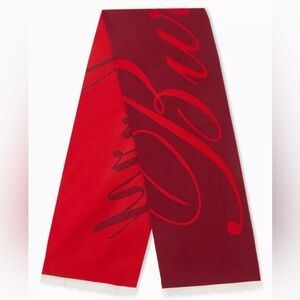 BURBERRY Large Red Script Logo Jacquard Scarf in Wool Silk-blend
